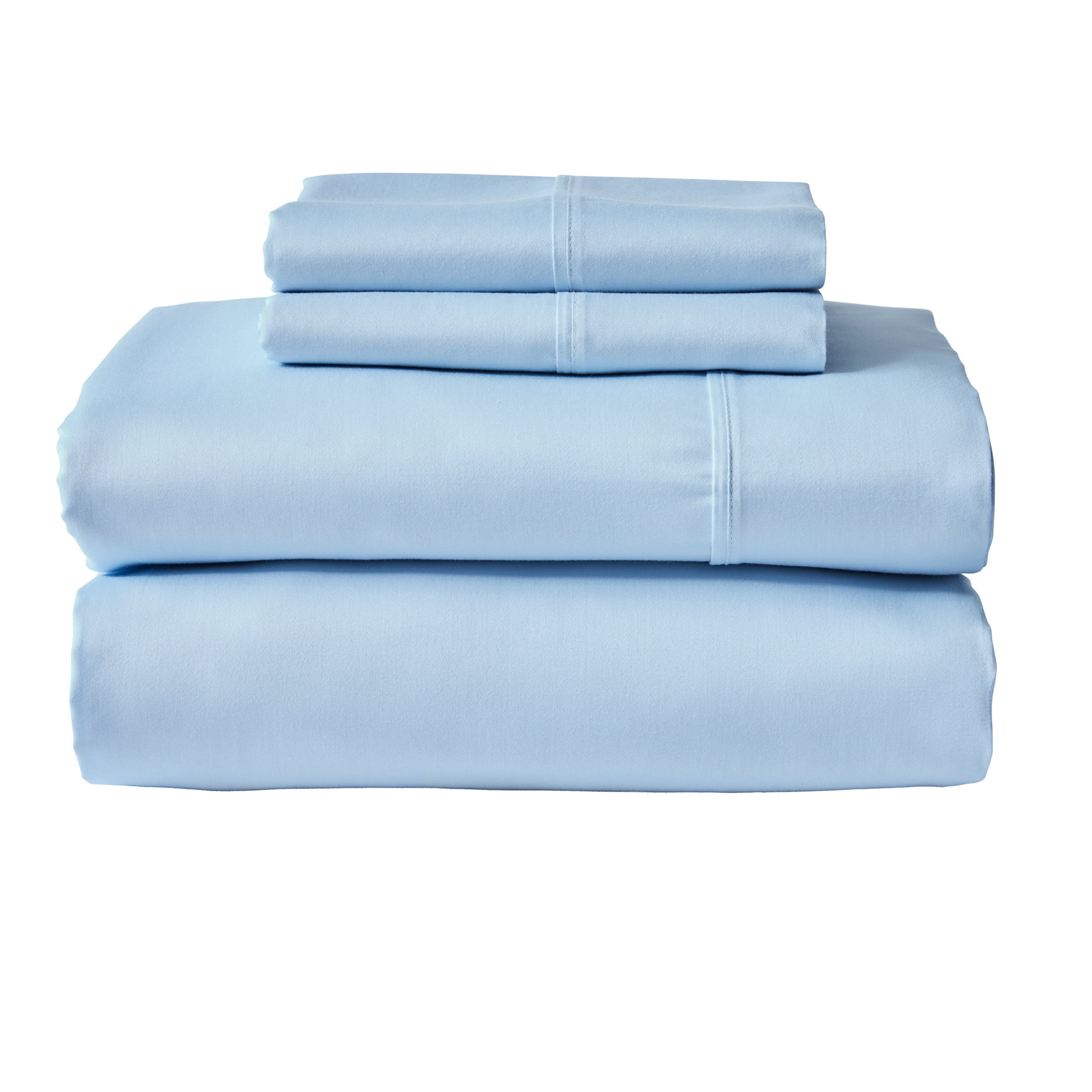 Better Homes & Gardens 4-Piece 300 Thread Count Blue Drop Cotton Sateen Bed Sheet Set, Cali King