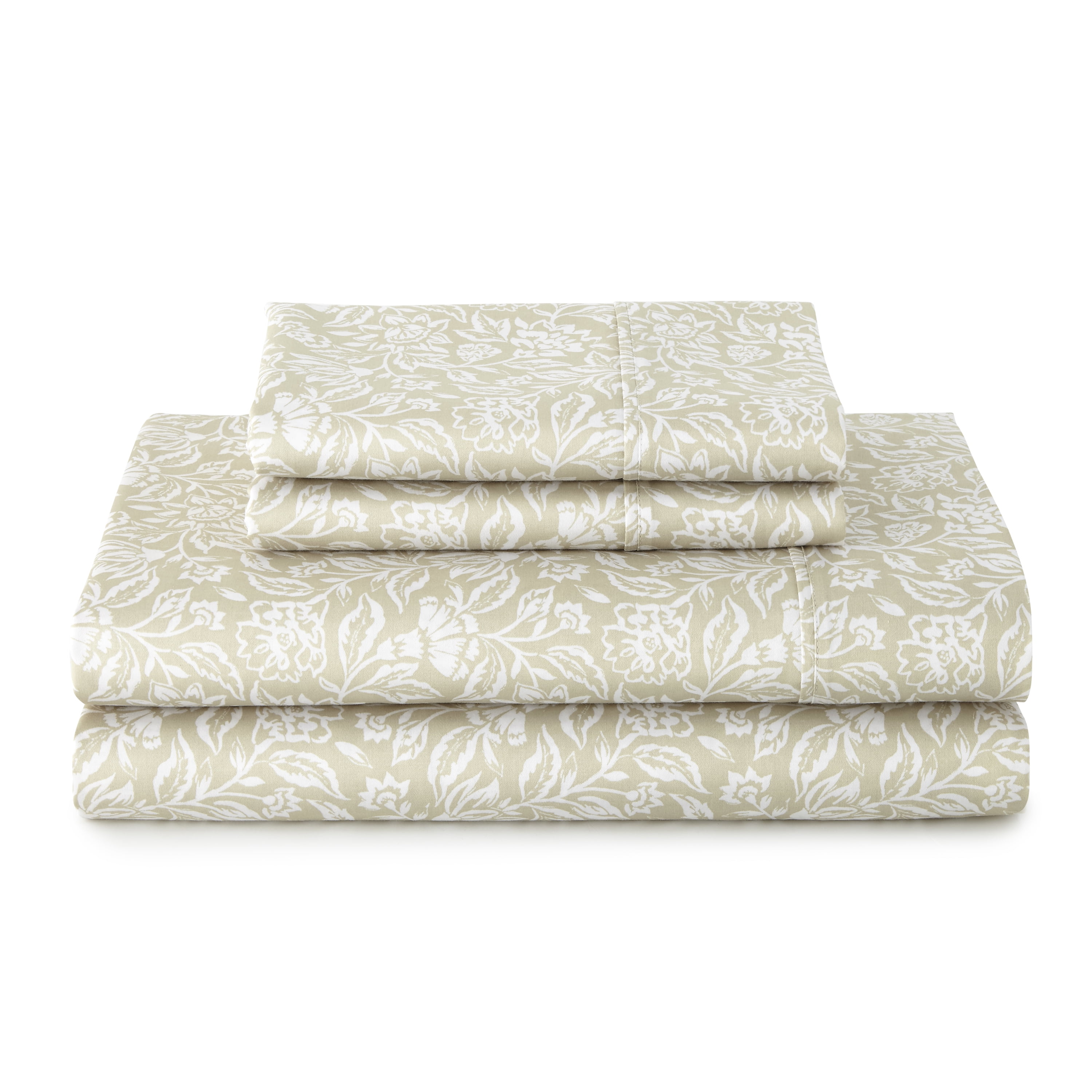 Better Homes & Gardens 4-Piece 300 Thread Count Floral Almond Biscuit Cotton Sateen Bed Sheet Set, Full
