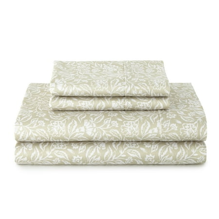 Better Homes & Gardens 4-Piece 300 Thread Count Floral Almond Biscuit Cotton Sateen Bed Sheet Set, King