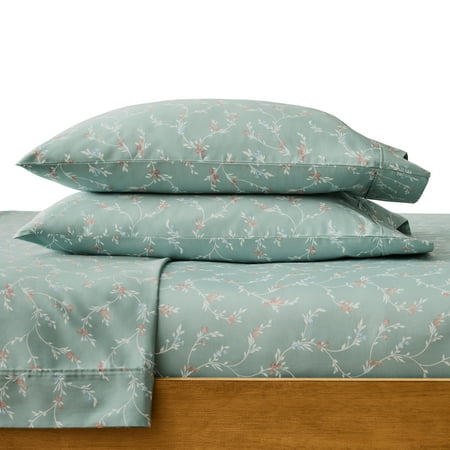 Better Homes & Gardens 4-Piece 300 Thread Count Lysia Floral Green River Cotton Sateen Bed Sheet Set, King