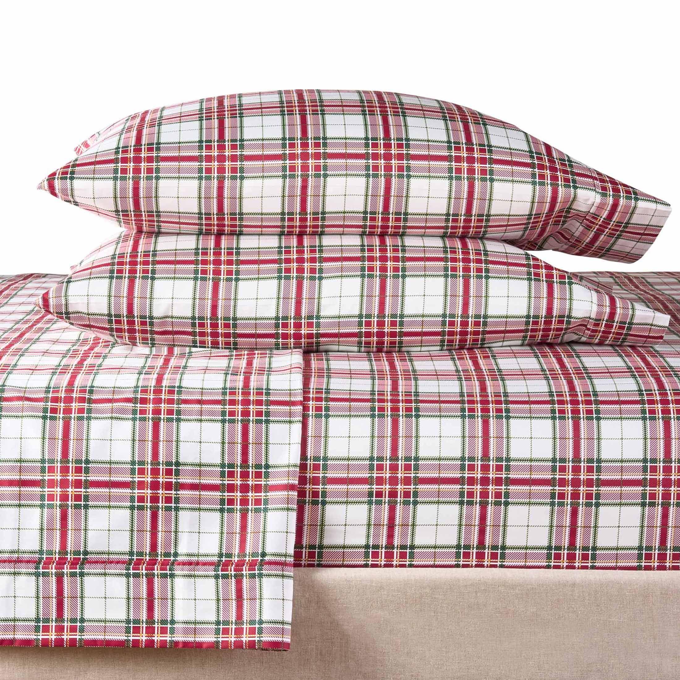 Better Homes & Gardens 4-Piece 300 Thread Count Red Plaid Sateen Sheet Set, King
