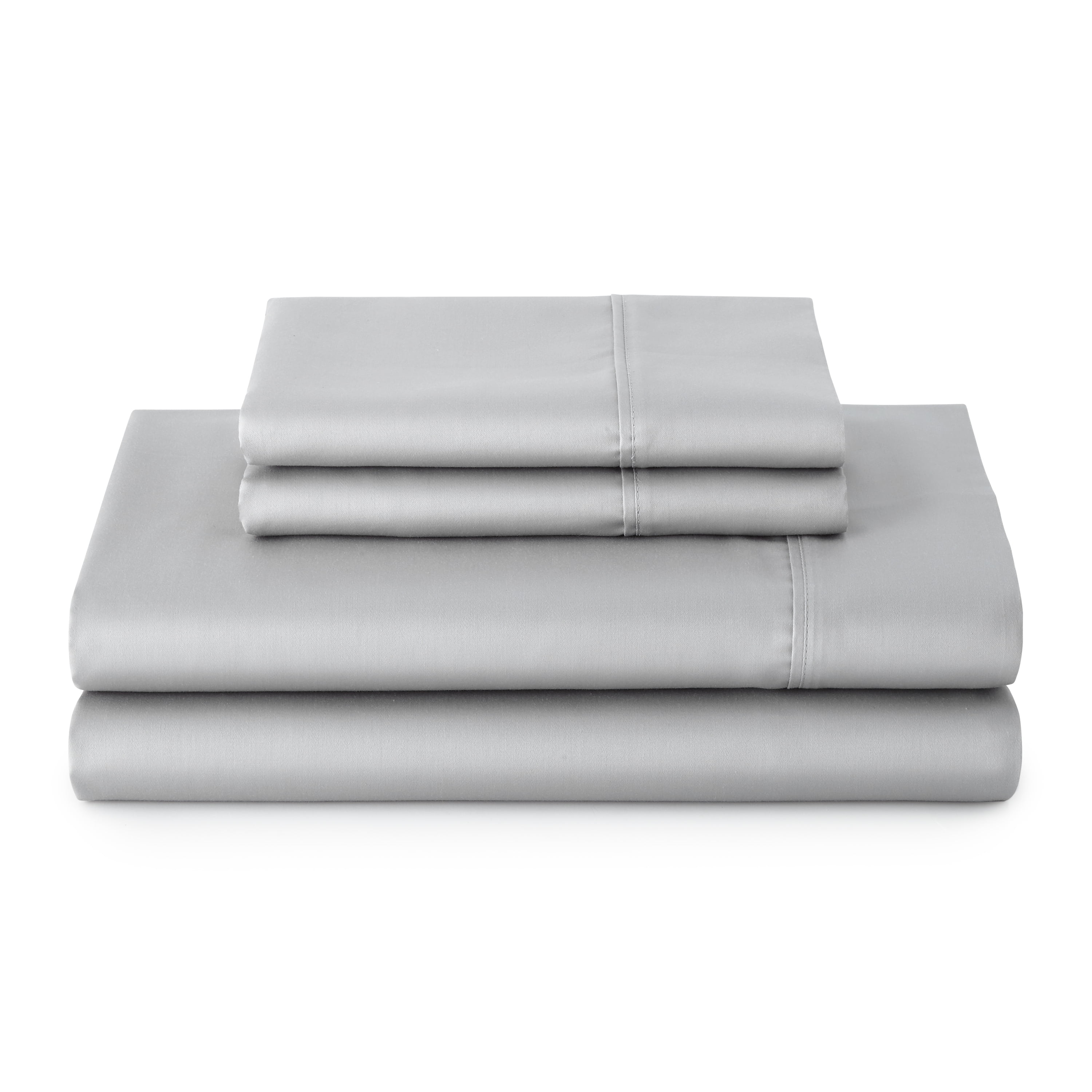 Better Homes & Gardens 4-Piece 300 Thread Count Soft Silver Cotton Sateen Sheet Set, Full