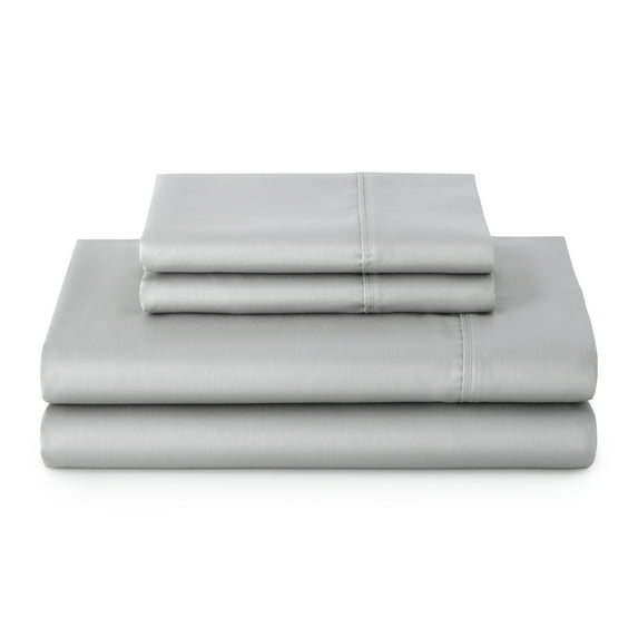 Better Homes & Gardens 4-Piece 300 Thread Count Soft Silver Cotton Sateen Bed Sheet Set, Queen