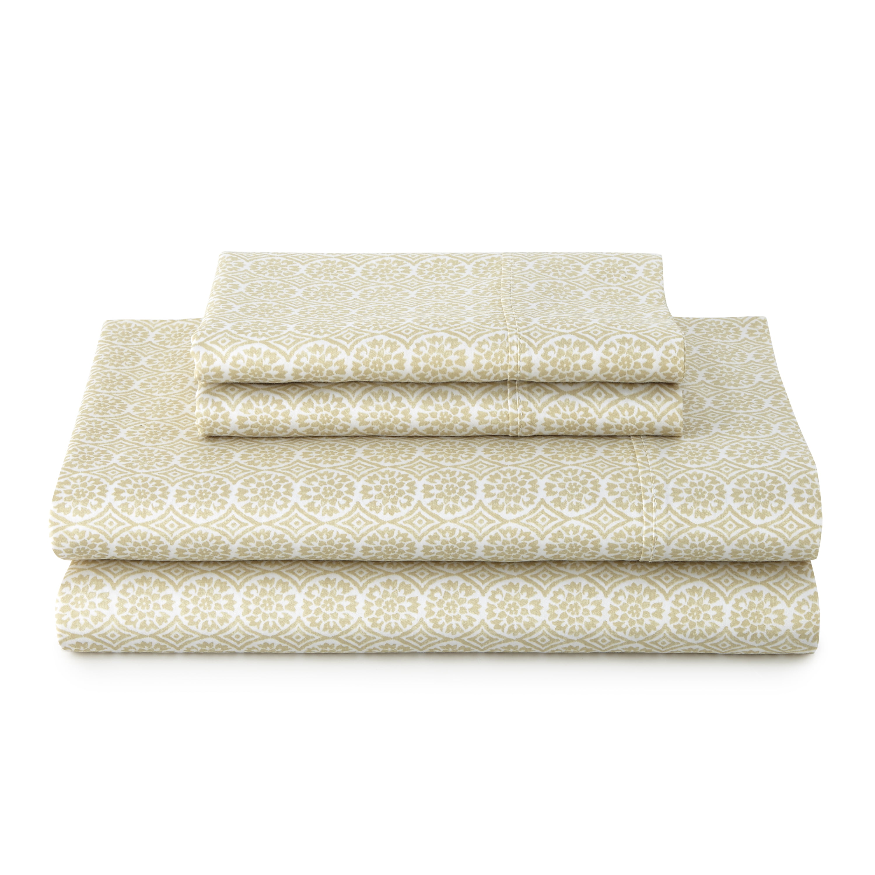 Better Homes & Gardens 4-Piece 300 Thread Count Suzani Almond Biscuit Cotton Sateen Bed Sheet Set, Queen