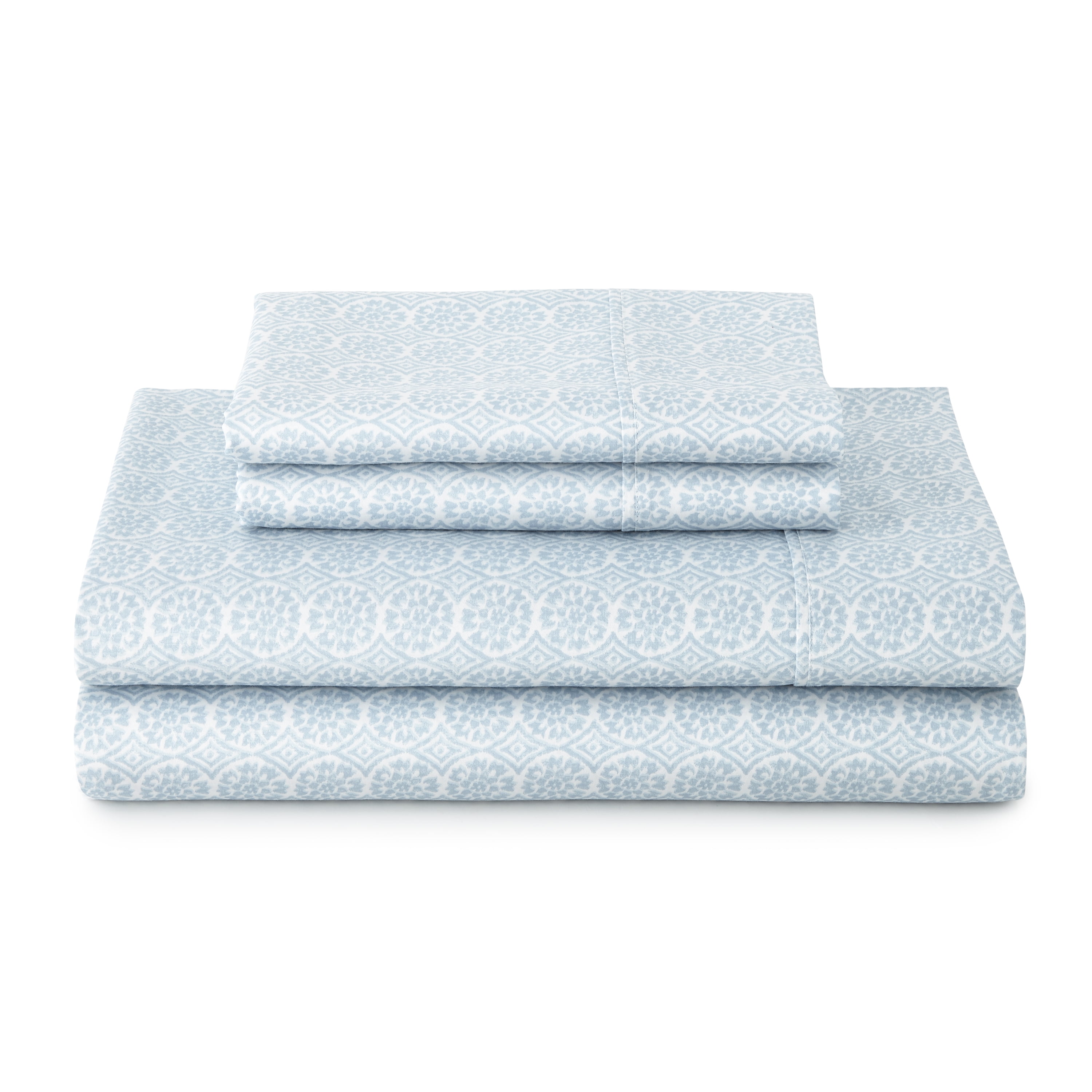 Better Homes & Gardens 4-Piece 300 Thread Count Muted Suzani Soft Silver Cotton Sateen Bed Sheet Set, King
