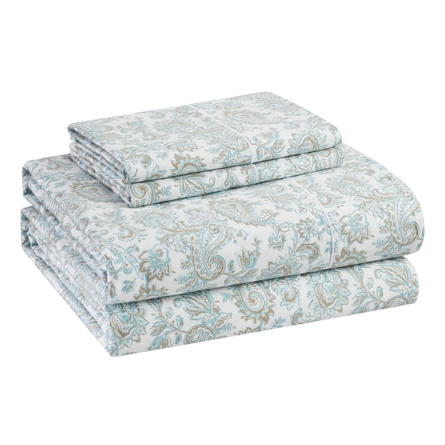 Better Homes & Gardens 4-Piece 400 Thread Count Aqua Paisly Performance ...