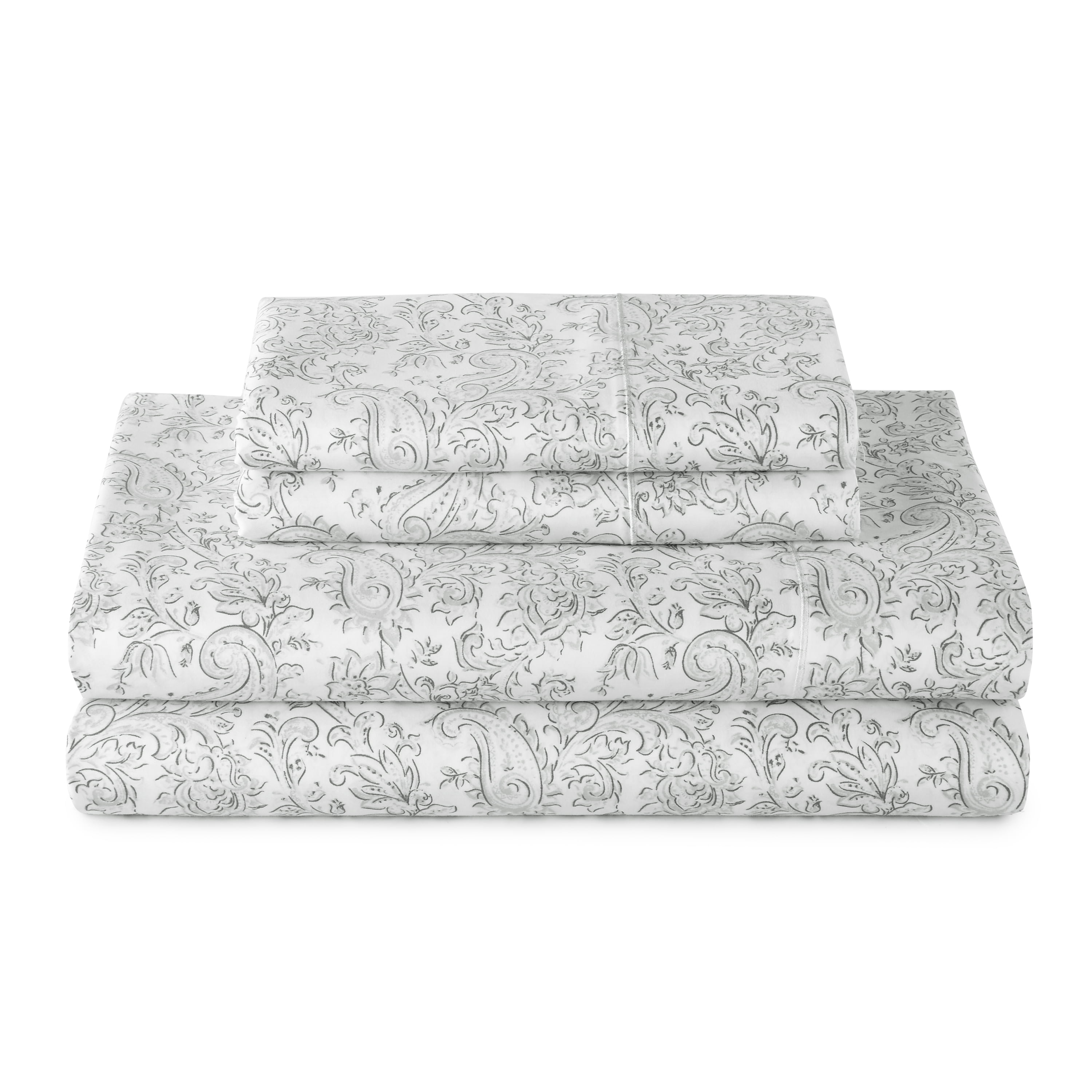 Better Homes & Gardens 4-Piece 400 Thread Count Paisley Taupe Performance Bed Sheet Set, Queen