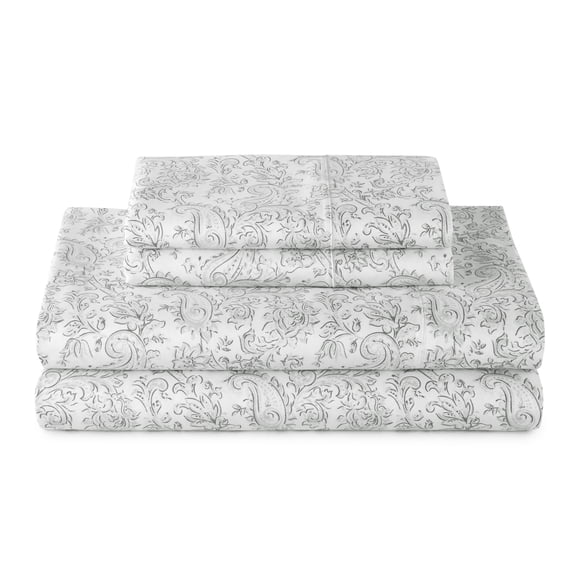 Better Homes & Gardens 4-Piece 400 Thread Count Paisley Taupe Performance Bed Sheet Set, Queen
