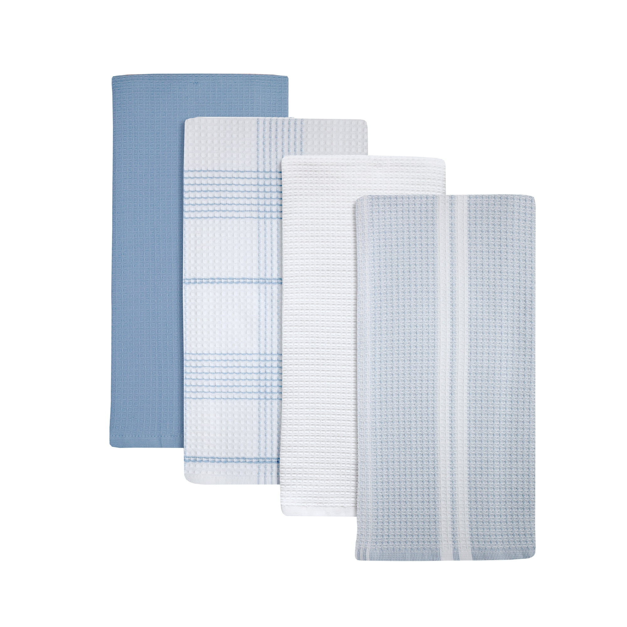 Better Homes & Gardens 4 Piece Waffle Kitchen Towel, Blue Linen