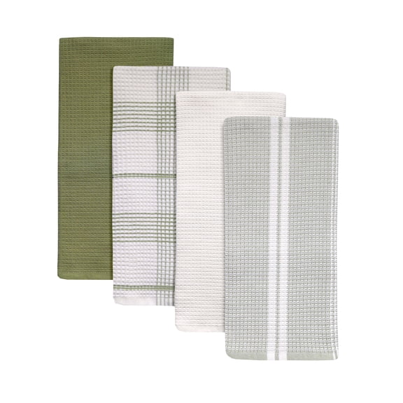 Better Homes & Gardens 4 Piece Cotton Waffle Kitchen Towel Set, Green