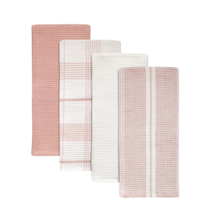 Better Homes & Gardens 4 Piece Waffle Kitchen Towel, Old Rose