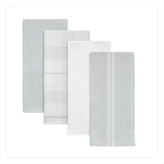 Better Homes & Gardens 4 Piece Waffle Kitchen Towel, Soft Silver
