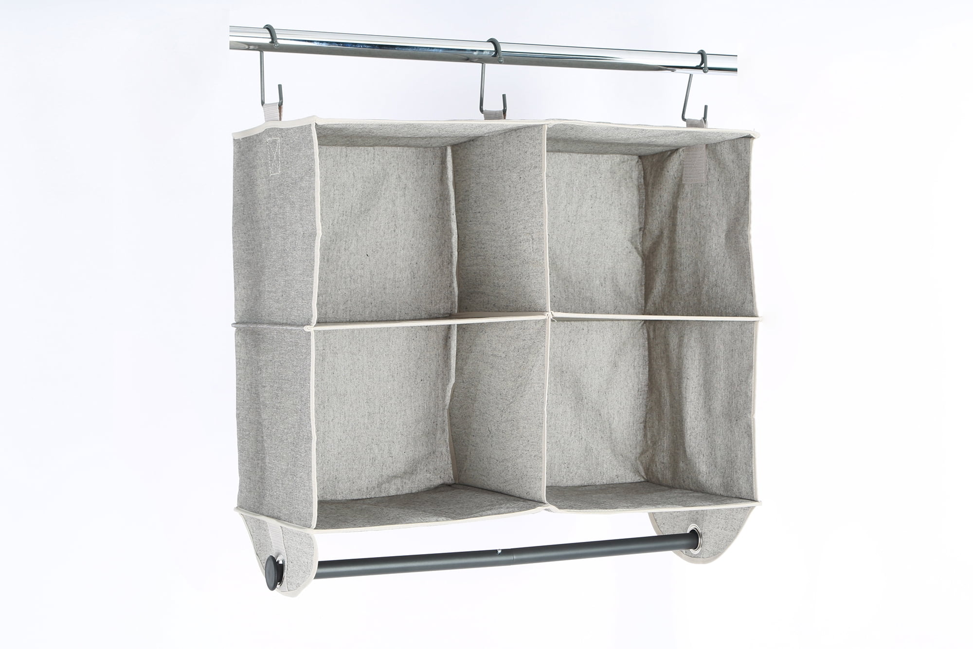 Gray Polyester and Cotton 4-Shelf Hanging Closet Organizer with Metal Rack