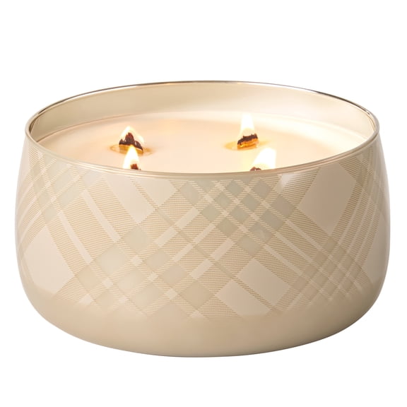 Better Homes & Gardens 4-Wick 60 oz Plaid Glass Jar Candle, Intense Cozy Home