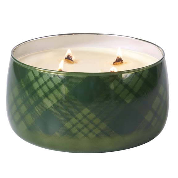 Better Homes & Gardens 4-Wick 60 oz Plaid Glass Jar Candle, Intense Noble Fir and Pine