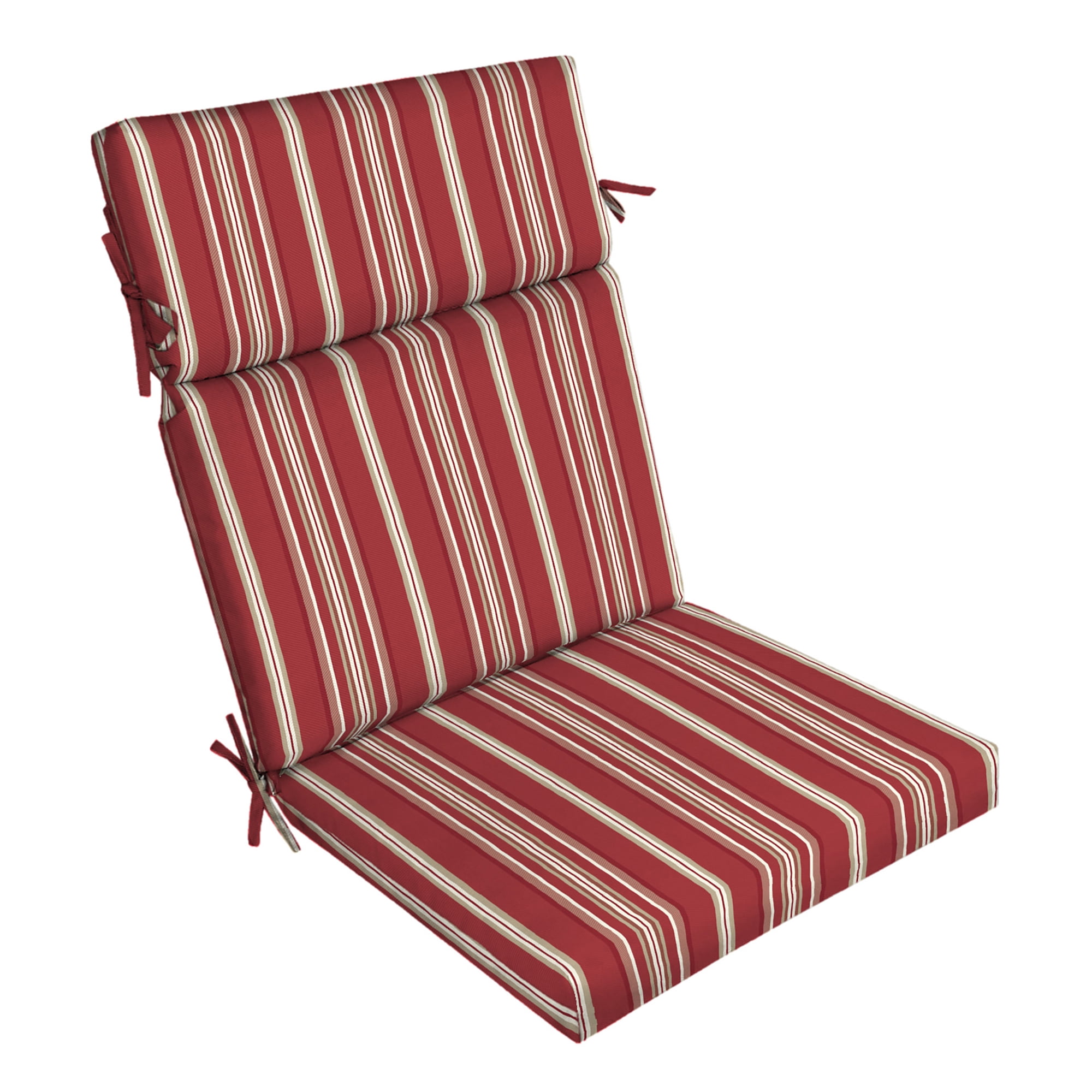 Red and Beige Striped Polyester Outdoor Dining Chair Cushion