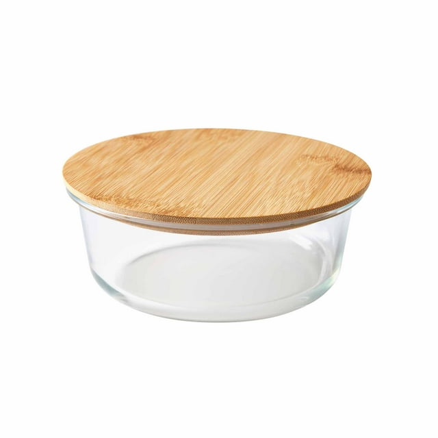 Better Homes & Gardens 4Cup Round Glass Food Storage Container with Bamboo Lid. Set of 1, 2 Pieces