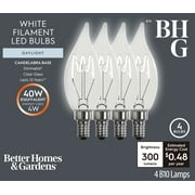 Better Homes & Gardens 4W (40W Equivalent) Daylight Dimmable CA10 White Filament Light Bulbs E12 Base 2 Pack