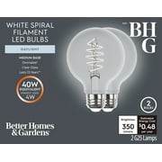 Better Homes & Gardens 4W (40W Equivalent) Daylight Dimmable G25 White Filament Light Bulbs E26 Base 2 Pack
