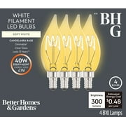 Better Homes & Gardens 4W (40W Equivalent) Soft White Dimmable CA10 White Filament Light Bulbs E12 Base 2 Pack