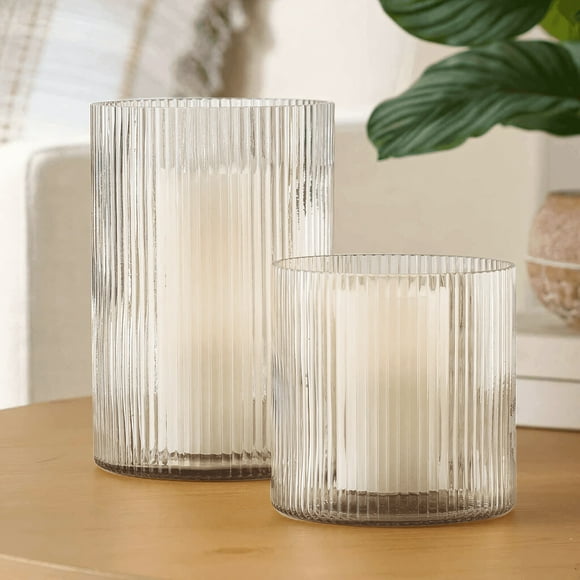 Better Homes & Gardens Clear Glass Ribbed Hurricane Candleholder, 5", Medium