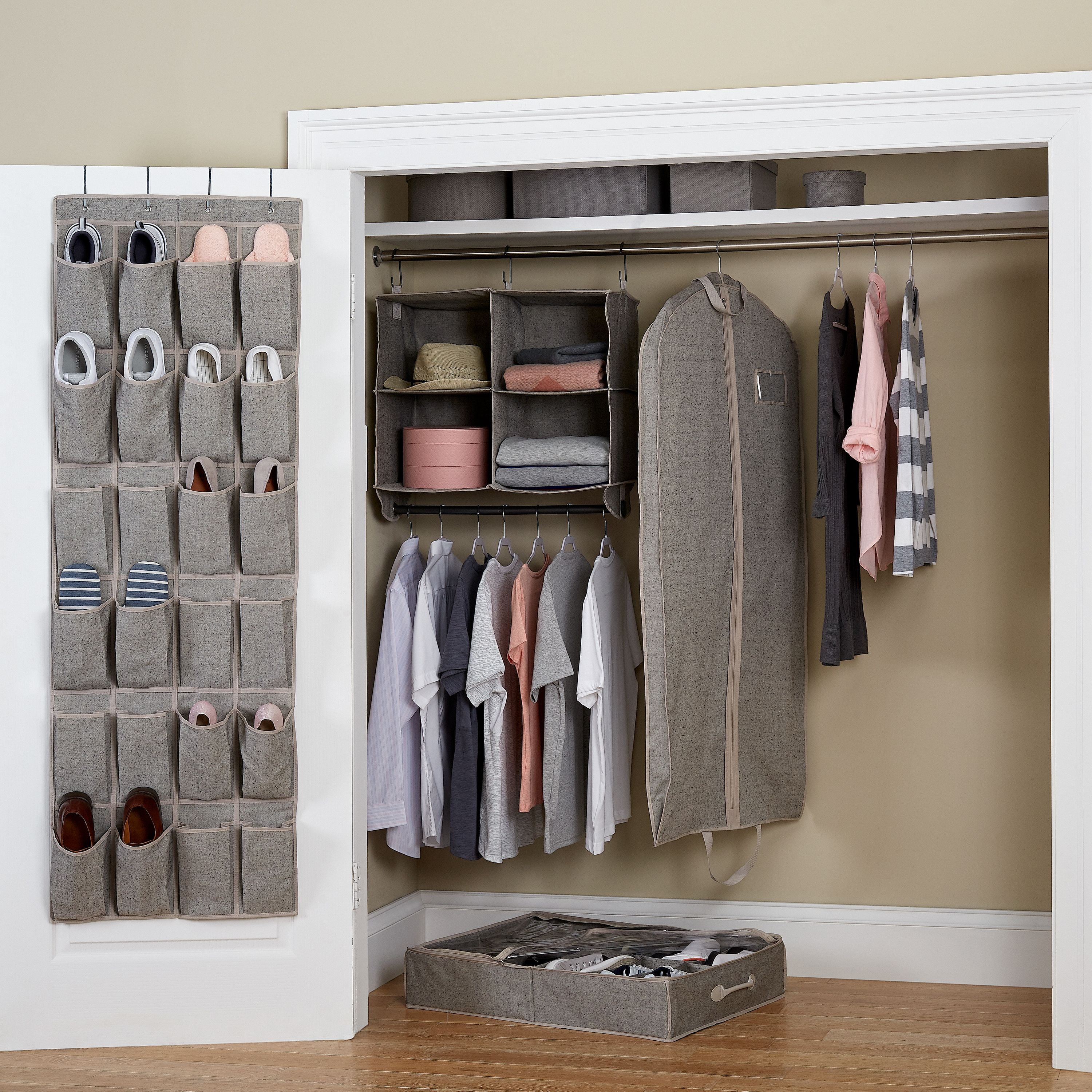 Walmart Closet Organizer Set 5 Piece Gray Shoes Laundry Bag 2 Bins Hang  Shelf