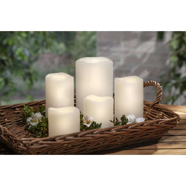 Better Homes & Gardens 5 Piece Outdoor White LED Candle Set with 5 hr