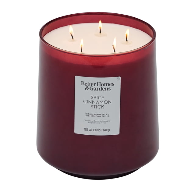 Better Homes & Gardens 5-Wick 100 oz Glass Jar Candle, Spicy Cinnamon ...