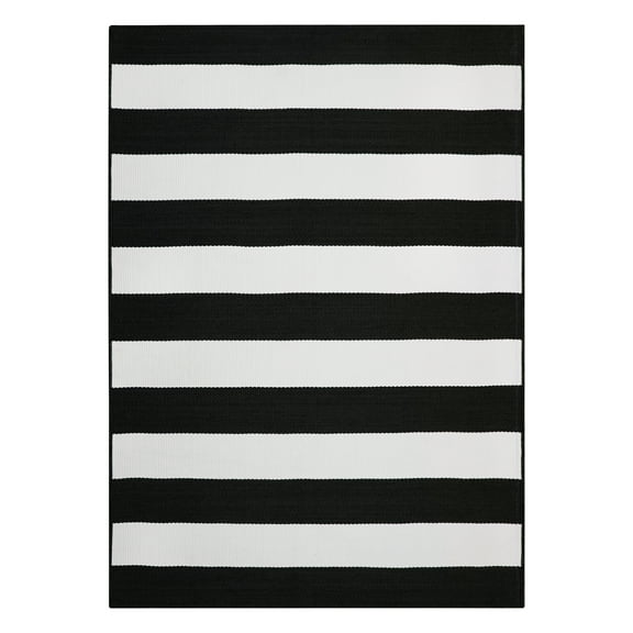 Better Homes & Gardens 5 x 7 Black and White Cabana Stripe Outdoor Rug