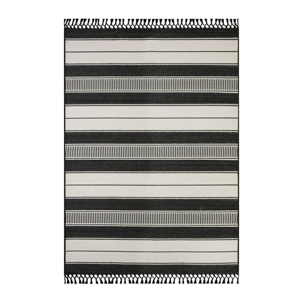 Better Homes & Gardens 5' x 7' Black and White Striped Outdoor Rug