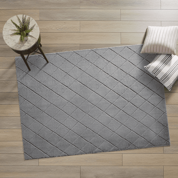 Better Homes & Gardens, 5'x 7' Grey Diamond Rabbit Faux Fur Area Rug