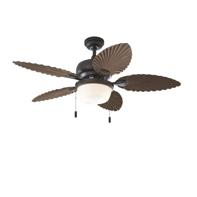 Better Homes & Gardens 52" Bronze Ceiling Fan, 5 Palm Leaf Blades, LED Light, Indoor/ Outdoor
