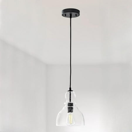 Better Homes & Gardens 56” Height Adjustable Black Pendant Ceiling Light, Metal Base Glass Shade CA