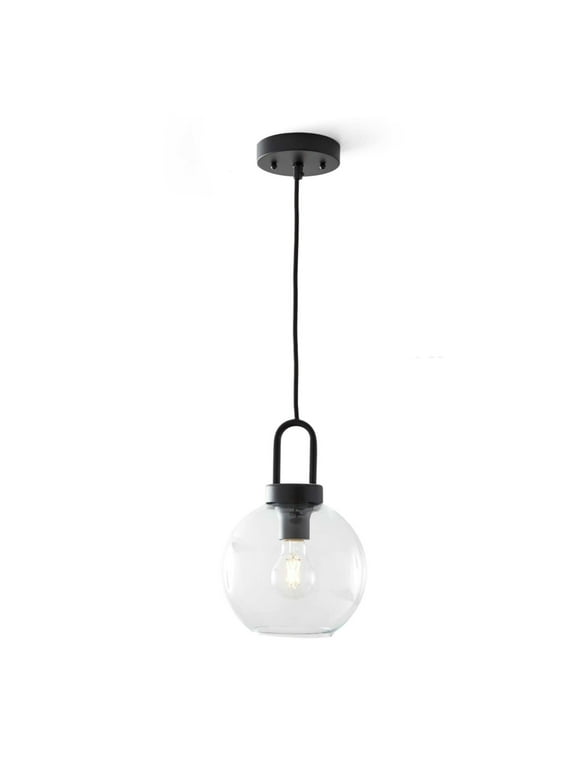 Better Homes & Gardens 59” Black Pendant Ceiling Light, Metal Base Glass Shade, LED Bulb Included