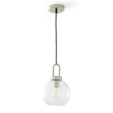 Better Homes & Gardens 59” Nickel Pendant Ceiling Light, Metal Base Glass Shade, LED Bulb Included