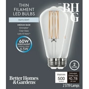 Better Homes & Gardens 6.5W (60W Equivalent) Daylight Dimmable ST19 Thin Filament Light Bulb E26 Base 2 Pack