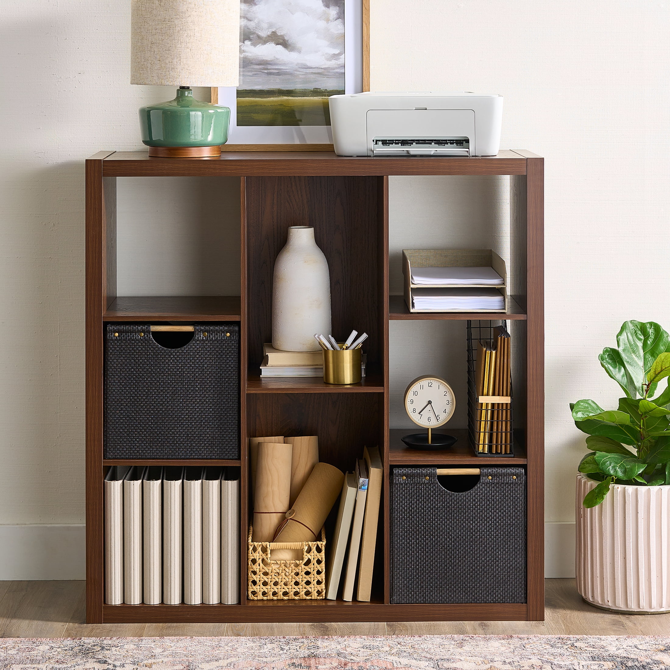 Better Homes & Gardens 6-Cube Organizer with Storage Cubbies, Walnut Finish - Walmart.com
