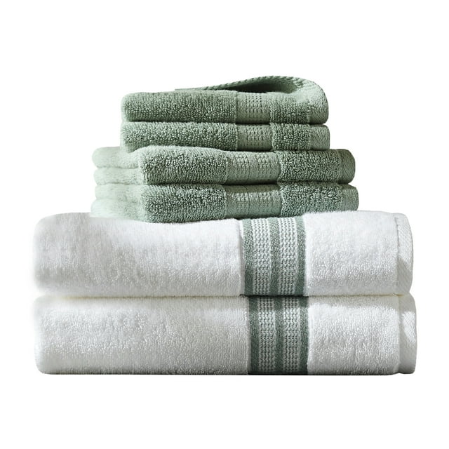 Better Homes & Gardens 6-Piece Bath Towel Set, Green Solid/Stripe