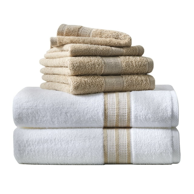 Better Homes & Gardens 6Piece Bath Towel Set, Tan Solid/Stripe