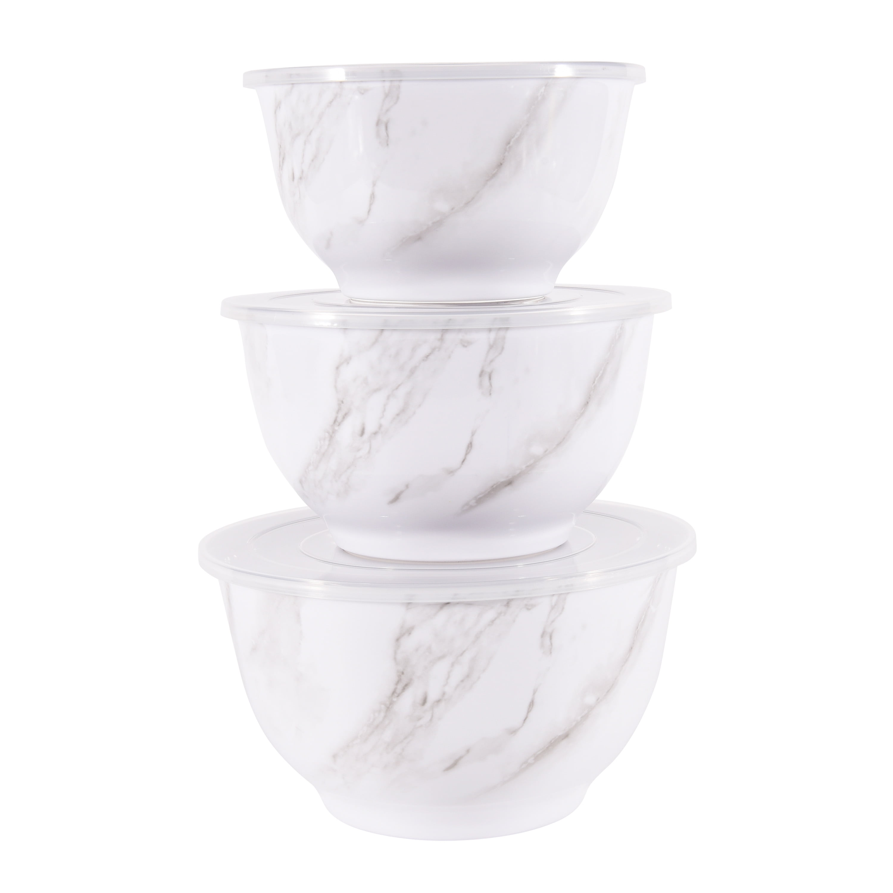 Melamine Mixing Bowls with Lid, Set of 6, White