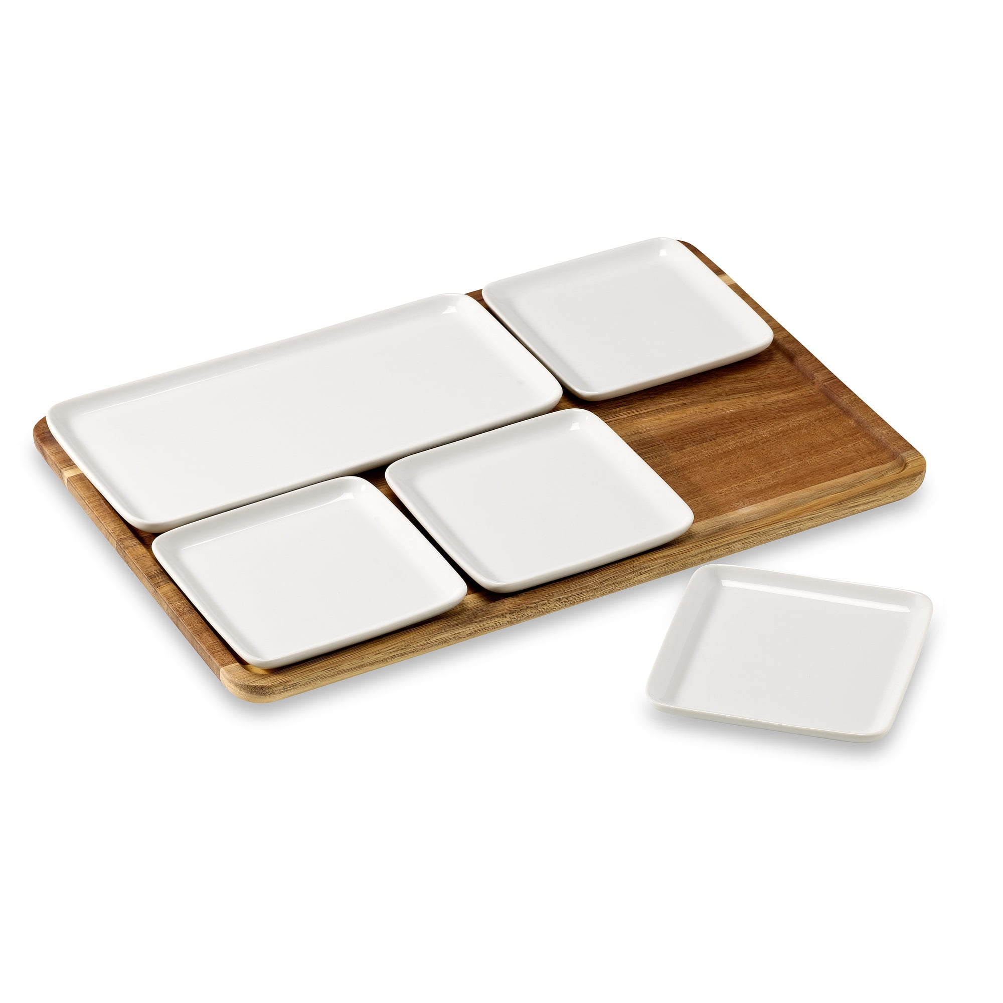 Better Homes & Gardens 6 Piece White Porcelain Grazing Board With Acacia Wood - Walmart.com