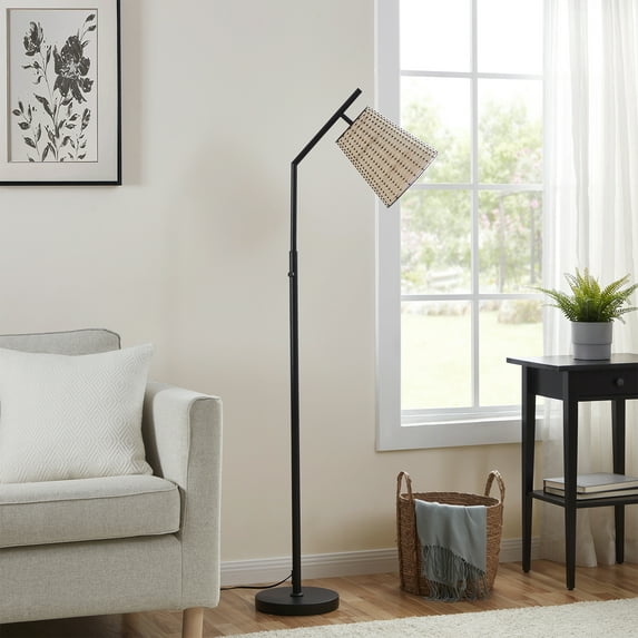 Better Homes & Gardens 60” Boho Black Angled Floor Lamp with Natural Shade