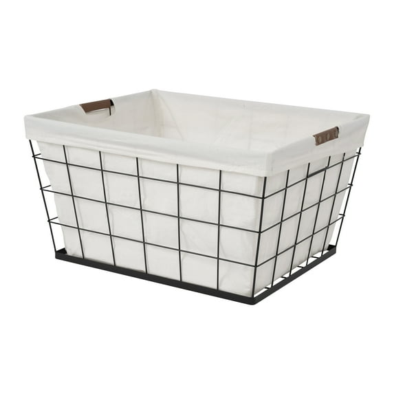 Better Homes & Gardens 60L Rectangular Steel Laundry Basket, Black & Natural, Adult
