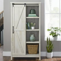 Better Homes & Gardens 66" Modern Farmhouse Bookcase Storage Cabinet, Rustic White Finish