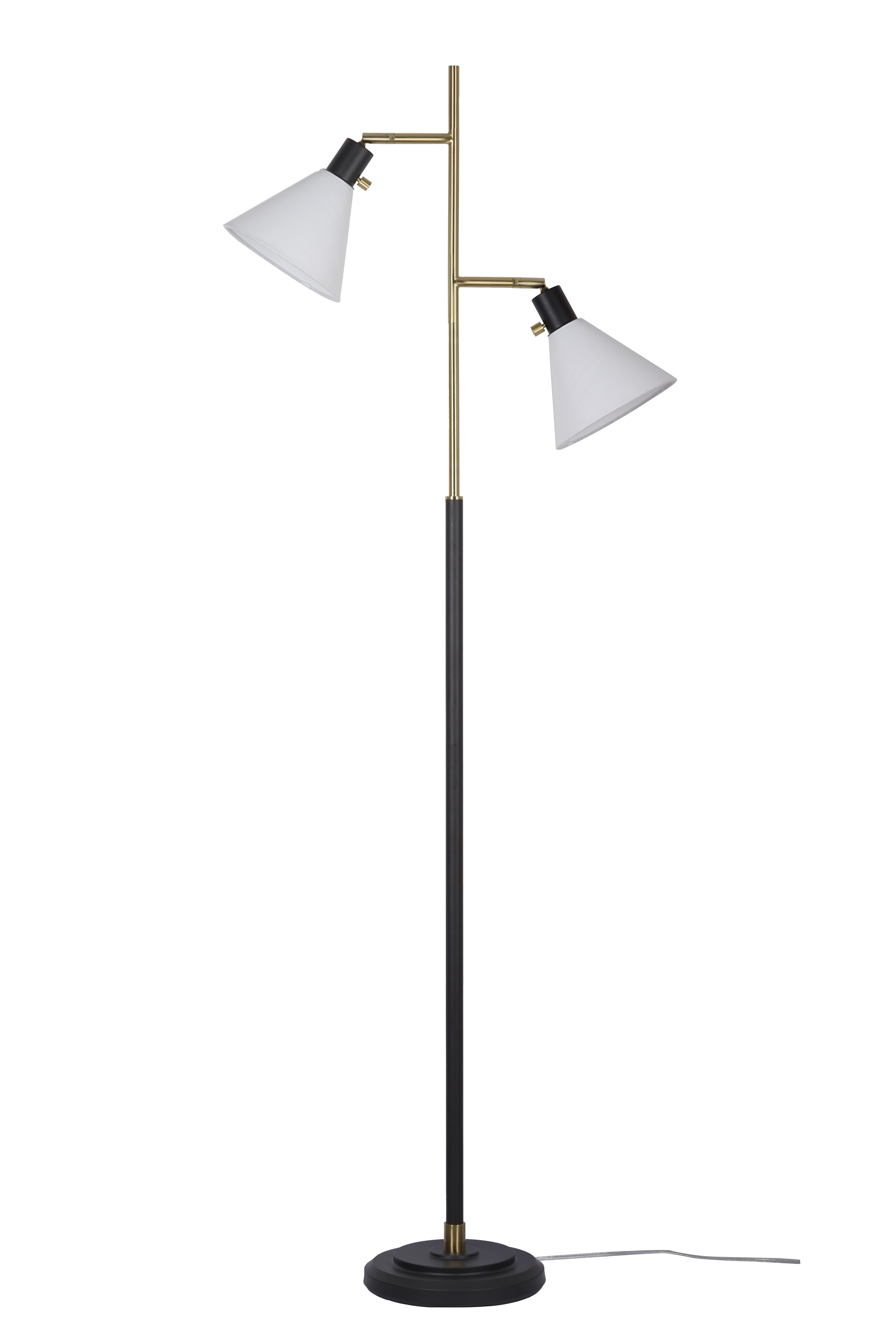 Better Homes & Gardens 68"H Metal Floor Lamp with Adjustable Dual Shades, Black and Gold Finish, White Linen Shades - Walmart.com