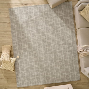 Better Homes & Gardens 7'10"x9'10" Beige Plaid Wool Indoor Area Rug
