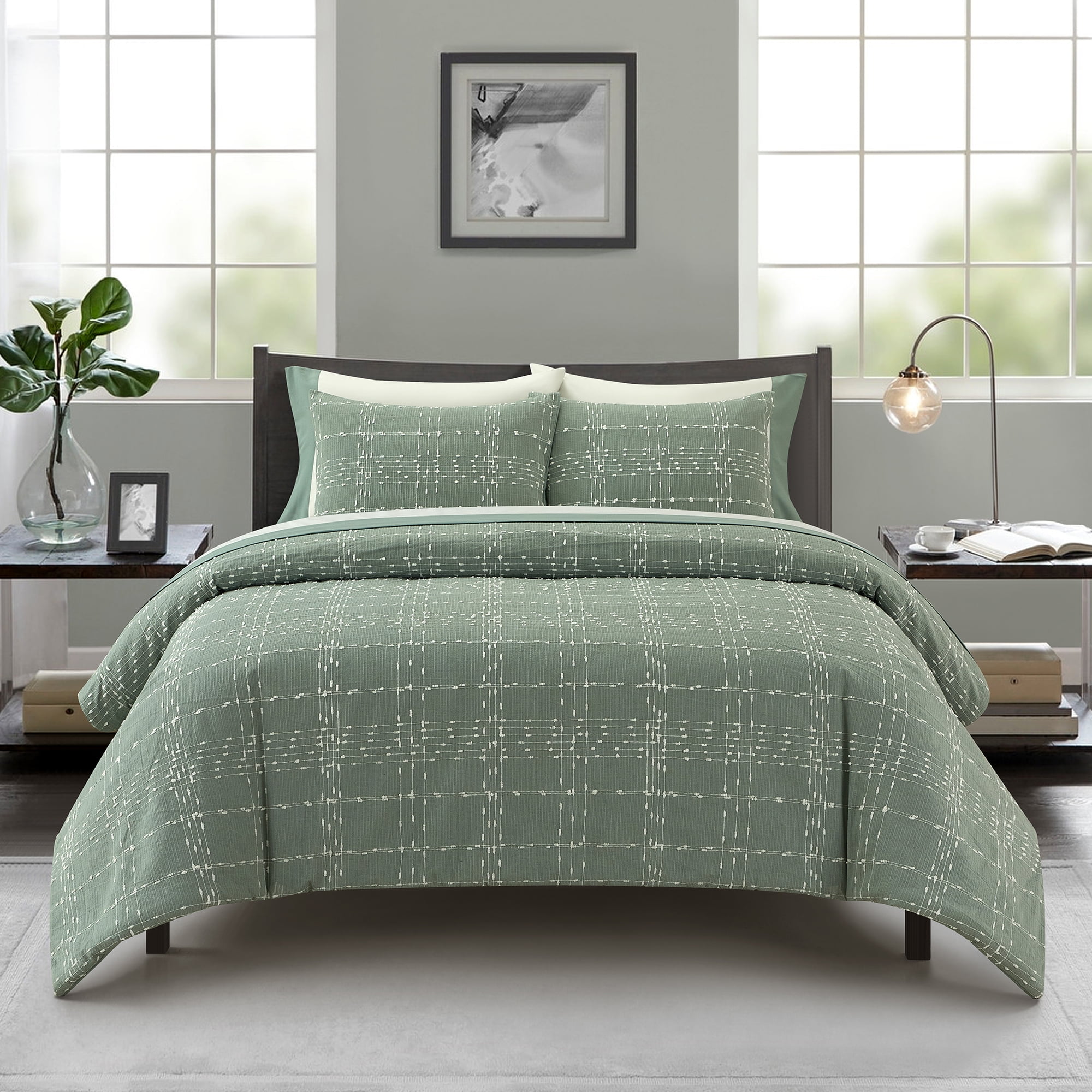 Better Homes & Gardens 7 Piece Plaid Green Bed in a Bag Comforter Set with Sheets, King