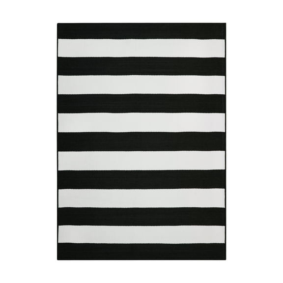 Better Homes & Gardens 7' x 10' Black and White Cabana Stripe Outdoor Rug