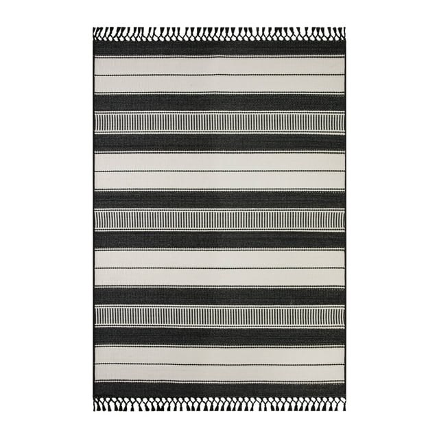 Better Homes & Gardens 7' x 10' Black and White Striped Outdoor Rug