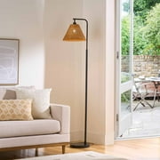 Better Homes & Gardens 70 in Metal Floor Lamp, Black Finish with Natural Woven Rattan Shade